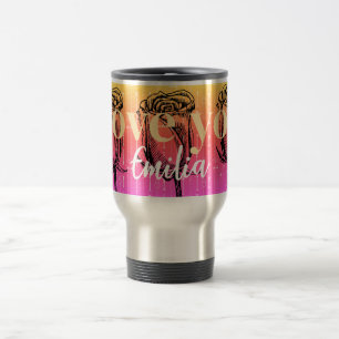 Monogramm moderne girly Gradient Rosen Valentinsta Reisebecher