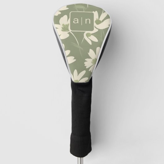 Monogramm Moderne Grüne Blumen  Golf Headcover (Vorderseite)