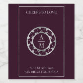 Monogramm Moderne Minimalistische Hochzeit Weinetikett (Einzelnes Label)