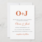 Monogramm moderne Orange Minimalistische Lässige H Einladung (Vorderseite)