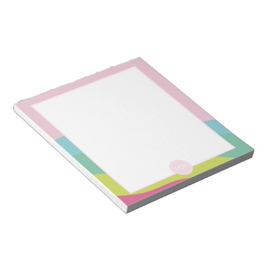 Monogramm moderne rosa abstrakte gürtelförmige Wel Notizblock (angewinkelt)