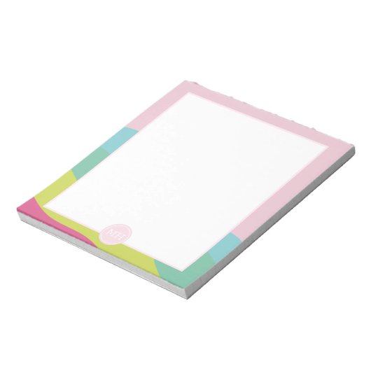 Monogramm moderne rosa abstrakte gürtelförmige Wel Notizblock (Rotiert)