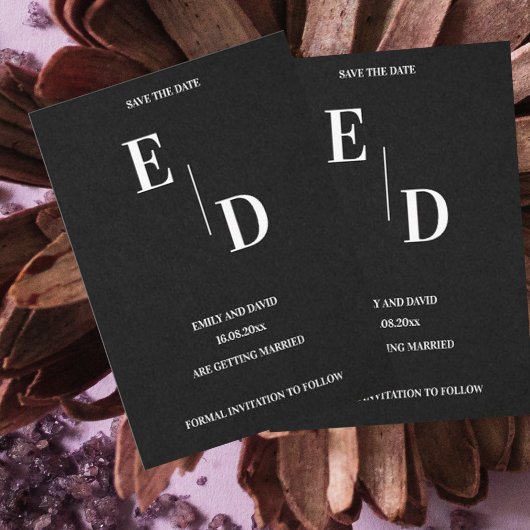 Monogramm Moderne Schwarz-weiße Hochzeit retten da Ankündigung