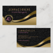Monogramm Moderne schwarze und goldene, dynamische Visitenkarte (Vorne/Hinten)