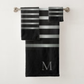 Monogramm Moderne Silberstreifen auf schwarz Badhandtuch Set (Insitu)