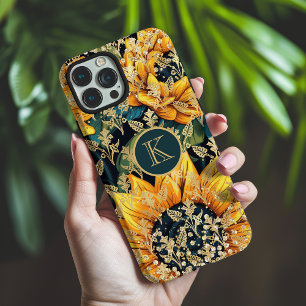 Monogramm Moderne Sonnenblume Glitter Personalisie iPhone 16 Pro Max Hülle