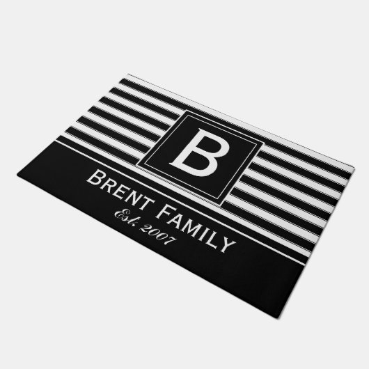 Monogramm-moderne Streifen-Muster-Matte, Fußmatte (Schrägansicht)