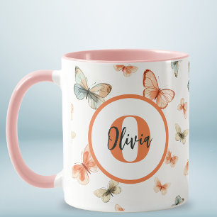 Monogramm Moderne Wasserfarbe Schmetterlinge Tasse