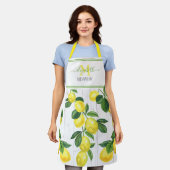 Monogramm moderne Zitronen Aquarell auf rustikalem Schürze (Getragen)