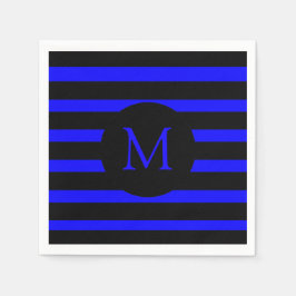 Monogramm moderner Electric Blue und Black Stripes Serviette