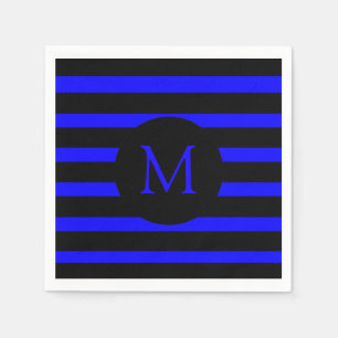 Monogramm moderner Electric Blue und Black Stripes Serviette