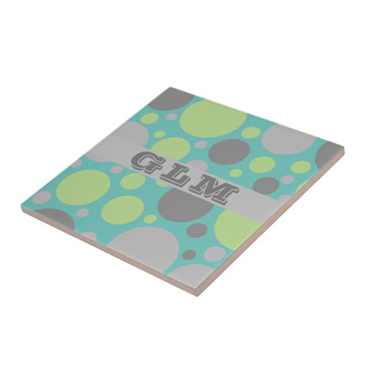 Monogramm moderner grauer und grüner Blasen Fliese (Seite)