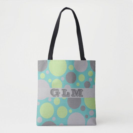 Monogramm moderner grauer und grüner Blasen Tasche (Vorderseite)