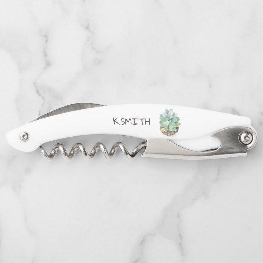 Monogramm moderner handgezeichneter Wasserfarben Kellnermesser (Rückseite)