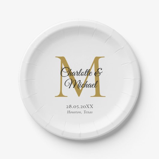 Monogramm Moderner Minimal Pappteller (Vorderseite)