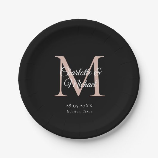 Monogramm Moderner Minimal Pappteller (Vorderseite)