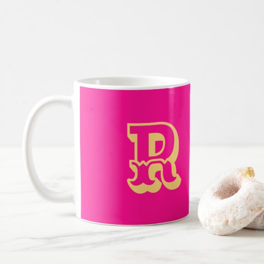 Monogramm Moderner Retro-Schriftart - Heiß rosa Kaffeetasse (Mit Donut)