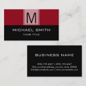 Monogramm Moderner Schwarz-Stein-Roter Hintergrund Visitenkarte (Vorne/Hinten)