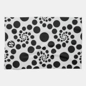 Monogramm moderner Schwarz-Weiß-Dot-Wirbel Geschirrtuch (Horizontal)