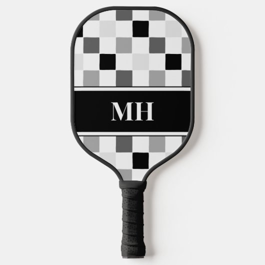 Monogramm moderner Schwarz-Weiß-Karton Pickleball Schläger (Vorderseite)