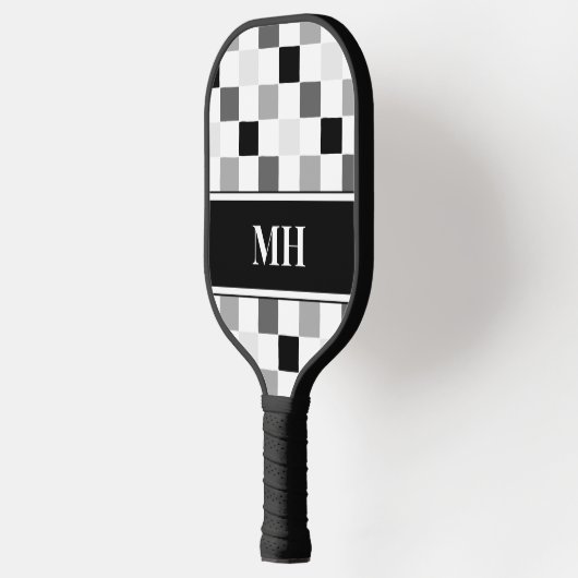 Monogramm moderner Schwarz-Weiß-Karton Pickleball Schläger (Links)