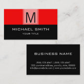 Monogramm Moderner Schwarzer und Roter Hintergrund Visitenkarte (Vorne/Hinten)