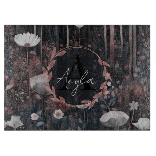 Monogramm moderner Whimsical Elegante Wildblumen Schneidebrett (Vorderseite)