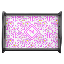 Monogramm Modernes Blumenmuster in Rosa | Serviertablett