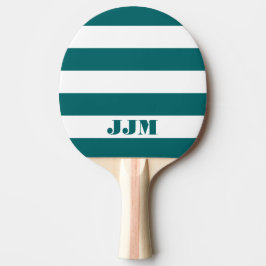 Monogramm Modernes Dunkles Aqua Blau, weißer Strei Tischtennis Schläger