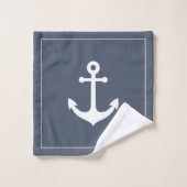 Monogramm Modernes Küstenanker Denim Blau Weiß Badhandtuch Set (Waschlappen)