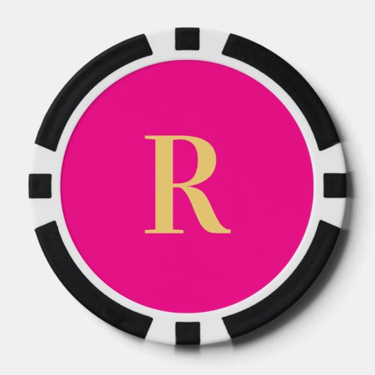 Monogramm Modernes Minimales Hot Pink Pokerchips (Vorderseite)