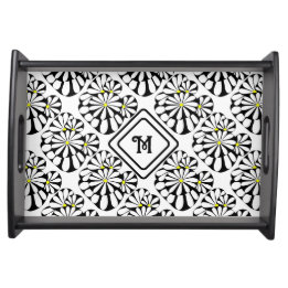 Monogramm Modernes Muster | Schwarz und Weiß | Serviertablett
