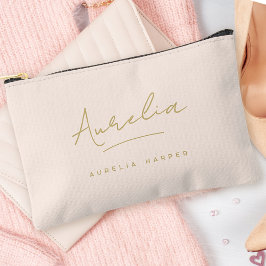 Monogramm Modernes, neutrales Minimalistisch Blush Zubehörtasche