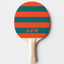 Monogramm Modernes Orangenkorallen, Aqua Blue Stri
