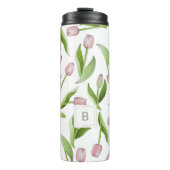 Monogramm Modernes rosa Tulip Muster Thermal Tumbl Thermosbecher (Vorderseite)