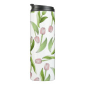 Monogramm Modernes rosa Tulip Muster Thermal Tumbl Thermosbecher (Nach rechts gedreht)