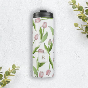 Monogramm Modernes Rosa-Tulpenmuster-Wärmebecher Thermosbecher
