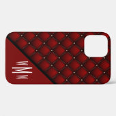 Monogramm Modernes, rotes, gequiltes Muster drucke Case-Mate iPhone Hülle (Rückseite (Horizontal))