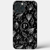Monogramm Modernes Schwarz-weißes Blumenmuster Case-Mate iPhone Hülle (Rückseite)