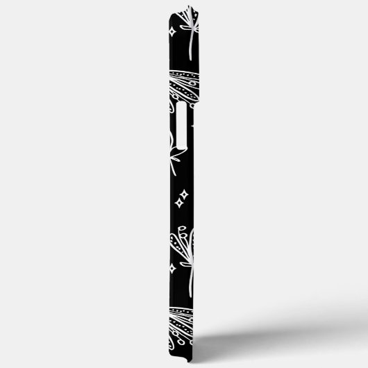 Monogramm Modernes Schwarz-weißes Blumenmuster Case-Mate iPhone Hülle (Rückseite / Rechts)