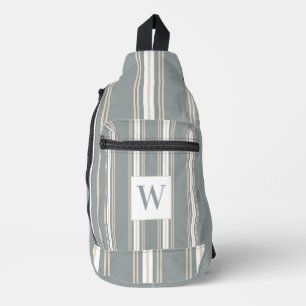 Monogramm Modernes Streifen, Minimalistisch blau & Crossbody Bag