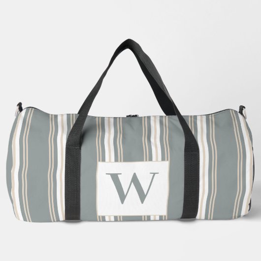 Monogramm Modernes Streifen, Minimalistisch blau & Duffle Bag (Vorderseite)