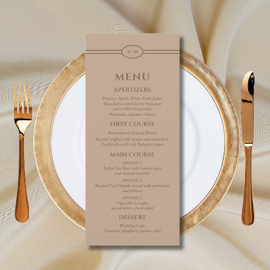 Monogramm Modernes Taupe-Christliche-Hochzeitsmenü Menükarte