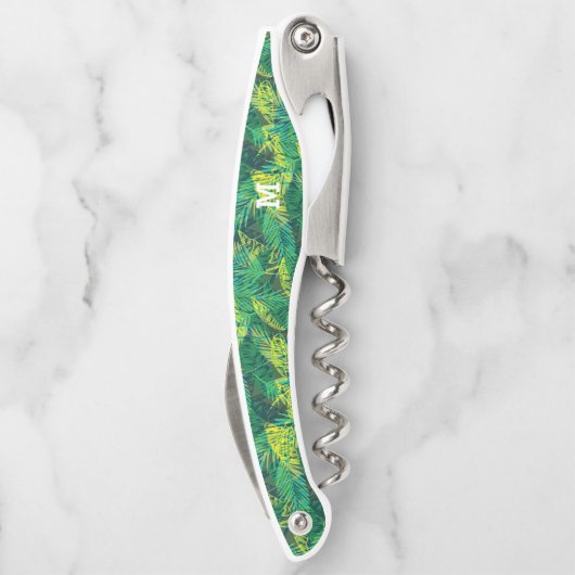Monogramm modernes tropisches Palmmuster Kellnermesser (Rückseite)