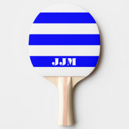 Monogramm Modernes Weiß, Blauer Streifen Tischtennis Schläger