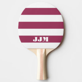 Monogramm Modernes Weiß, Sangria Rosa Streifen Tischtennis Schläger