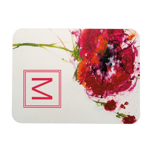 Monogramm | Mohn auf Weiß Magnet (Horizontal)