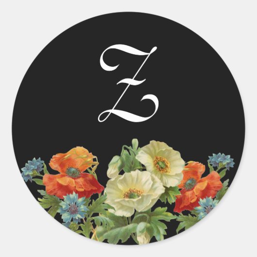 Monogramm Mohn und Kornblumen Aufkleber (Vorderseite)