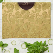 Monogramm monochromatische Goldflorendamasken Küchentuch (Gefaltet)