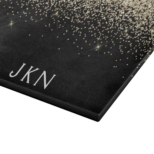 Monogramm-Monogramm-Gold-Schwarz-Glitzer Schneidebrett (Ecke)
